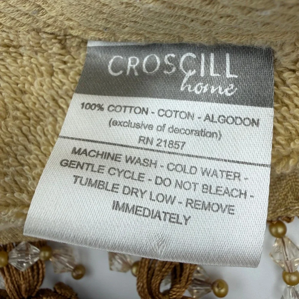 Vtg Croscill 100% Cotton Hand Towel 14x25 Tan Tassel Beaded Border Decorative